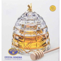BOHEMIA  crystal Honey box with bee handle and wooden spoon, crystal,