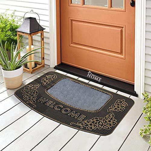 Easy Clean, Waterproof, Low Profile,  Flower Design Indoor/Outdoor Rubber Doormat, Non-Slip