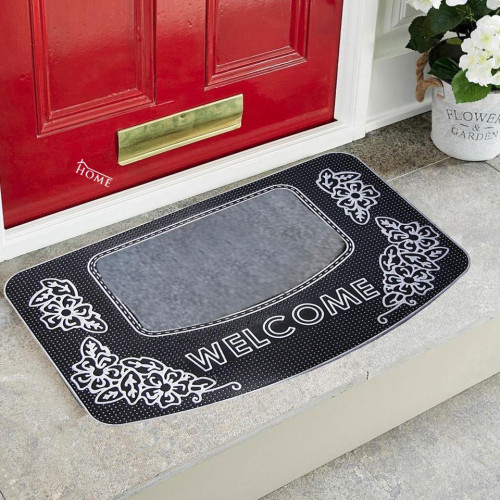 Easy Clean, Waterproof, Low Profile,  Flower Design Indoor/Outdoor Rubber Doormat, Non-Slip