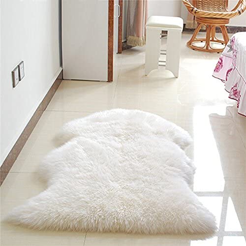 Luxury Soft Faux Sheepskin Chair Cover Seat Cushion Pad Plush Fur Area Rugs for Bedroom, 60*100cm, White