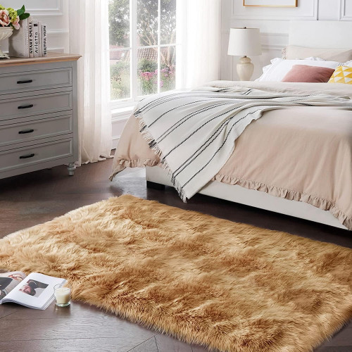 HOMEBAZAAR Faux Fur Rug Soft Fluffy Rug, Shaggy Rugs Faux Sheepskin Rugs Floor Carpet for Bedrooms Living Room Kids Rooms Decor,khaki, 100 * 180cm