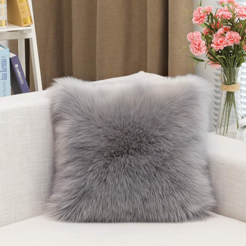 Fur Throw Pillow Cover Fluffy Soft Decorative Square Pillow covers Plush Pillow Case Faux Fur Cushion Covers For Livingroom Sofa Bedroom etc. (Gray, 45X45CM)