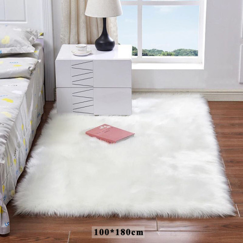 Fox Fur for Bedroom Living Room Decor | Faux Fur Bedside Rug, Decorative Fur for Chair, Sofa, Bed (100x180 cm  - Mat, White)