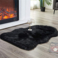 Luxury Soft Faux Sheepskin Chair Cover Seat Cushion Pad Plush Fur Area Rugs for Bedroom, 60*100cm, Black