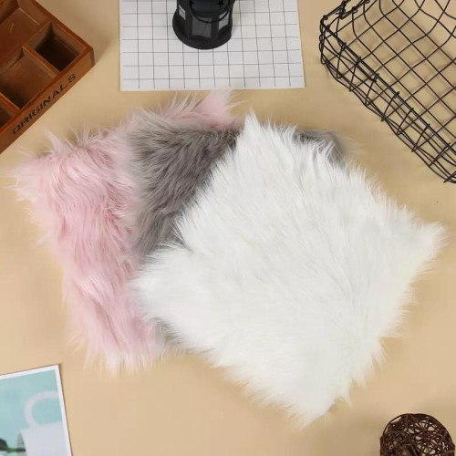 Fluffy Shaggy Faux Fur Sheepskin Rug Soft Non-Slip Faux Fleece Fluffy Seat Cushion Luxury Plush Faux Suede Suede Sheepskin Seat Cushion for Car Office Chair Floor Sofa Living Room (Pink, 45*45)