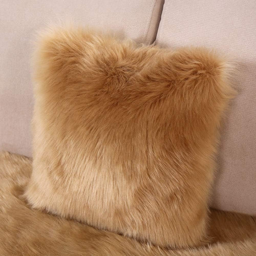 Fur Throw Pillow Cover Fluffy Soft Decorative Square Pillow covers Plush Pillow Case Faux Fur Cushion Covers For Livingroom Sofa Bedroom etc. (khaki, 45X45CM)