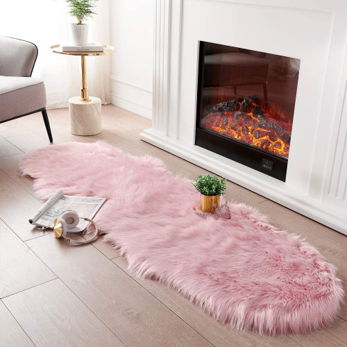 Faux Sheepskin Living Room Rug, Fluffy Rugs for Bedroom with Cloud Shape, Multiple Colors Available, 60 x 180 cm, Pink