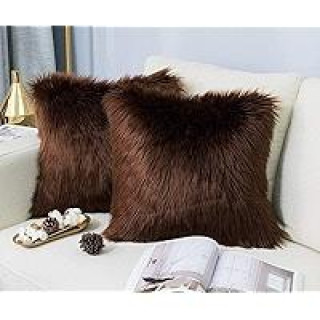 Fur Throw Pillow Cover Fluffy Soft Decorative Square Pillow covers Plush Pillow Case Faux Fur Cushion Covers For Livingroom Sofa Bedroom etc. (BROWN, 45X45CM)