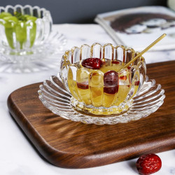 12pcs Glass Salad Bowl with Plate  Flower Shaped Ice Cream Bowls Small Serving Tray Fruit Holder for Kitchen Prep Fruit Dessert Sundae Snack porcelain cup ceramic mug no handle