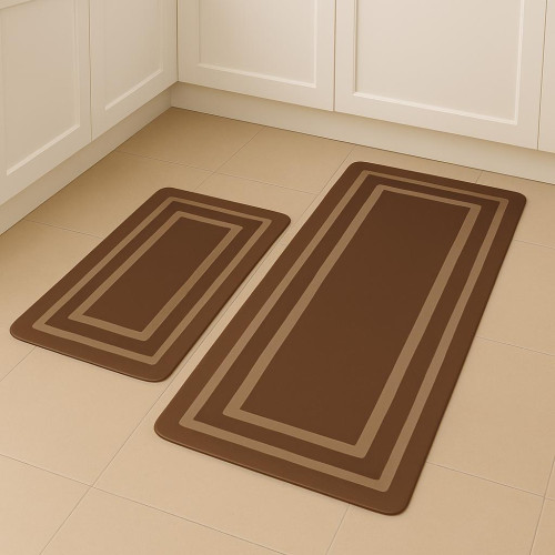 2PCS Anti-Slip Kitchen Floor Mat – Rubber, Wipeable & Absorbent (45×75 cm & 45×120 cm) brown