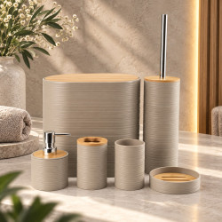 6-Piece  Beige Bathroom Set – With Bamboo Lid