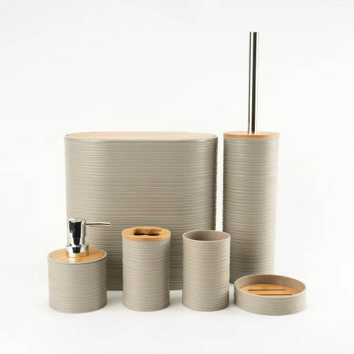 6-Piece  Beige Bathroom Set – With Bamboo Lid
