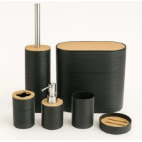 6-Piece Black Bathroom Set – With Bamboo Lid