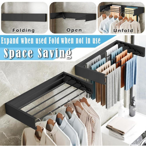 Multi-Function Black Hanging Window Sill Drying Rack Easy Folding Drying Rack Balcony Retractable Drying Shoe Rack