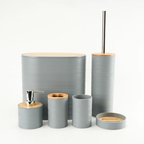 6-Piece  Grey Bathroom Set – With Bamboo Lid