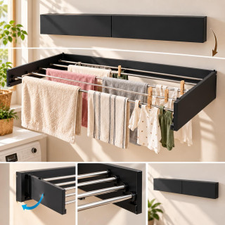Multi-Function Black Hanging Window Sill Drying Rack Easy Folding Drying Rack Balcony Retractable Drying Shoe Rack