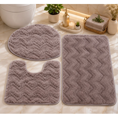 Brown Bathroom Mat Set – 3 Pieces