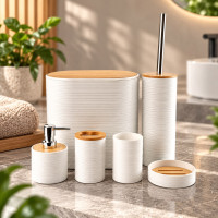 6-Piece White Bathroom Set – With Bamboo Lid