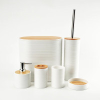 6-Piece White Bathroom Set – With Bamboo Lid