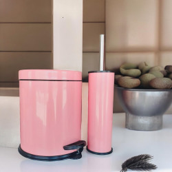 5 Lt Elite Series 2 Pcs Bathroom Set Stainless pink Color  Pedal White Dustbin , Toilet Brush