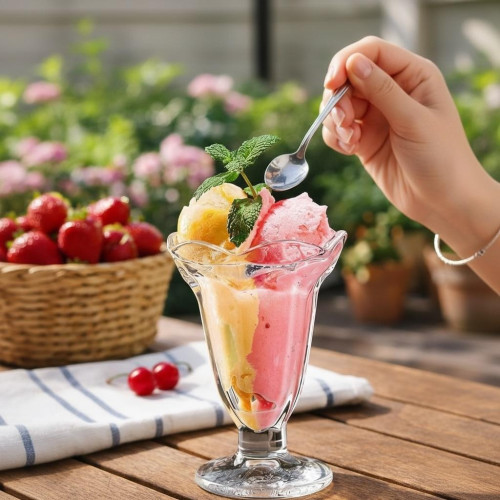 6 pcs Ice Cream Glass Cups | Tulip Sundae Cups, 6.3 Oz Vintage Dessert Bowls