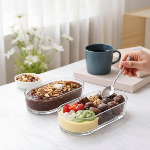 1 Pc Glass Oval Bowl - Stylish and Versatile Glass Serving Bowl