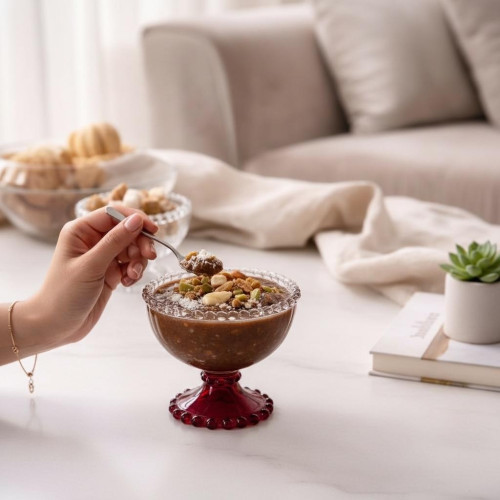 6pcs Transparent and Red Bubble Glass Bowl | Stylish and Modern Serving Bowls