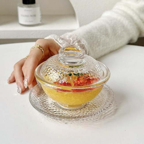 1 Pc Glass Bowl with Lid and Saucer - Stylish and Functional Kitchenware