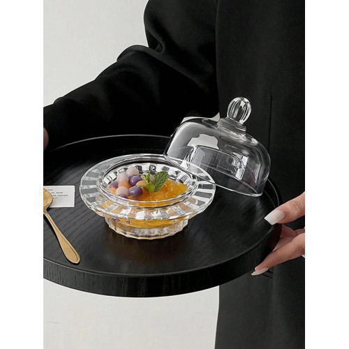 1 Pc Glass Bowl with Lid and Saucer - Stylish and Functional Kitchenware