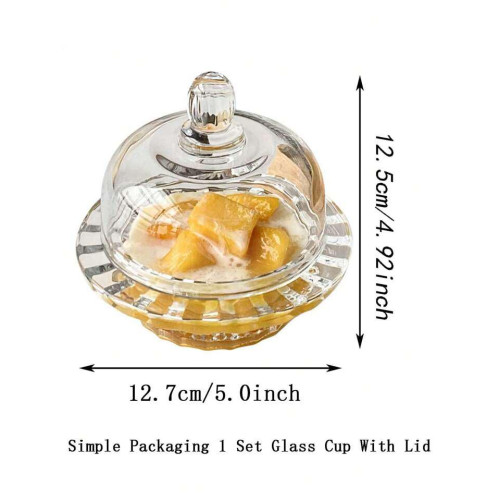 1 Pc Glass Bowl with Lid and Saucer - Stylish and Functional Kitchenware