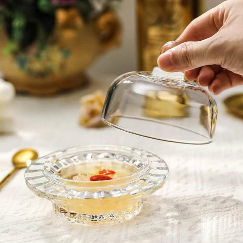 1 Pc Glass Bowl with Lid and Saucer - Stylish and Functional Kitchenware