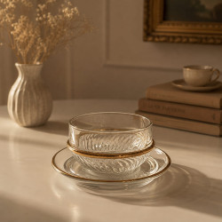 Bowls & Saucers Set with Gold Ring Design – 12 Pieces (6 Bowls and 6 Saucers)
