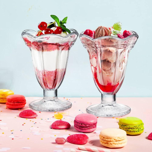 6 pcs Ice Cream Glass Cups | Tulip Sundae Cups, 6.3 Oz Vintage Dessert Bowls