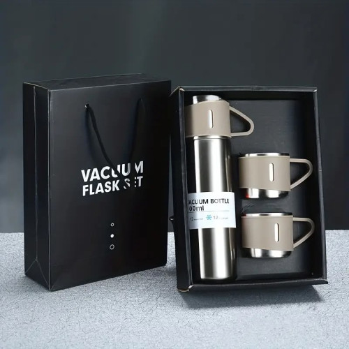 Stainless Vacuum Bottle Set – 500 ml with 3 Cups