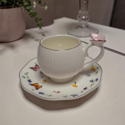 Pink Butterfly Coffee Cups Set – 6 Cups & 6 Saucers