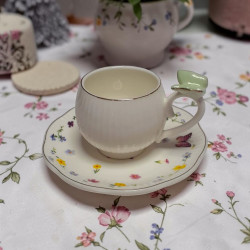Green Butterfly Coffee Cups Set – 6 Cups & 6 Saucers