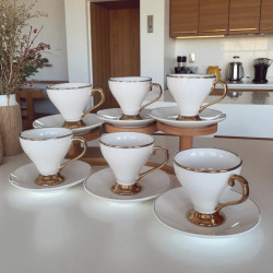 White and Gold Coffee Cups Set (12pcs) | Elegant Ceramic Cups for Coffee
