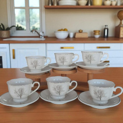 12-Piece White Coffee Set with Tree Design