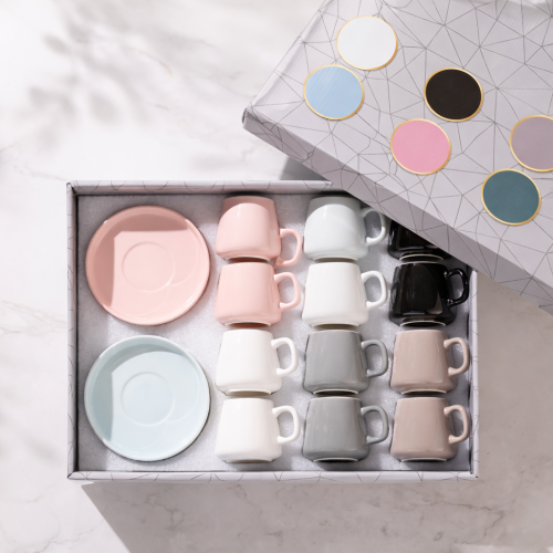 Colorful Coffee Cups Set – 12 Cups & 12 Saucers