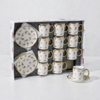 Floral Coffee Cups Set – 12 Cups + 12 Saucers