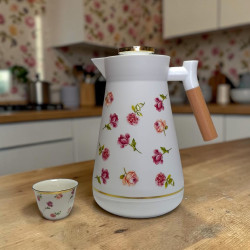 Floral Thermos with 12 Pieces  Arabic Coffee Cups Set