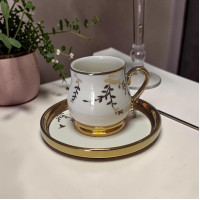 Gold & White Coffee Cups Set – 6 Cups & 6 Saucers