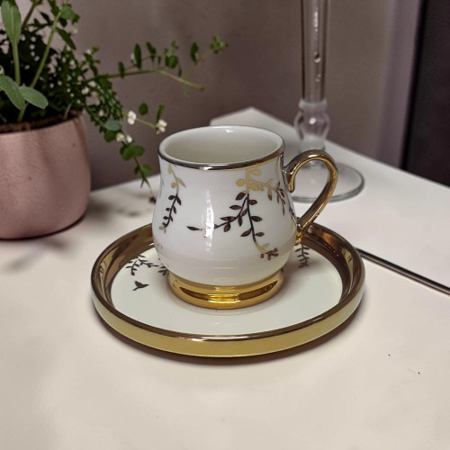 Gold & White Coffee Cups Set – 6 Cups & 6 Saucers