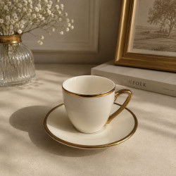 Gold Line Coffee Cups Set – 12 Cups & 12 Saucers