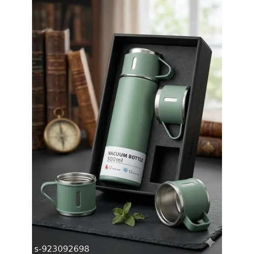 Green Vacuum Bottle Set – 500 ml with 3 Cups