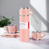 Pink Vacuum Bottle Set – 500 ml with 3 Cups