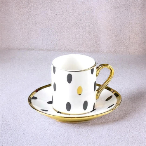 Polka-Dot Coffee Cup Set - 6-Piece Porcelain Cups with Saucers
