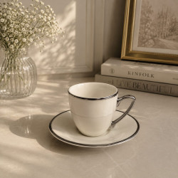 Silver Line Coffee Cups Set – 12 Cups & 12 Saucers