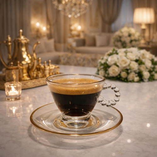 Transparent Coffee Cups with Gold Line – Elegant Glass Cup Set