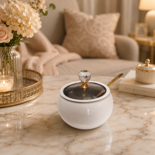 White Sugar Bowl | Elegant Sugar Serving Bowl